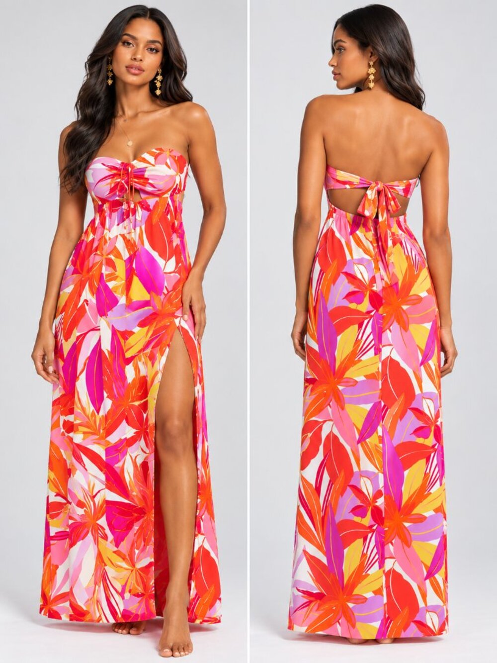 CUPSHE x JJD Villa Vibes Tropical Maxi Dress Sweetheart Neck S NWT